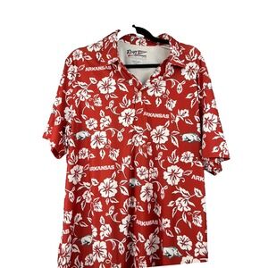 Reyn Spooner Mens university of Arkansas Polo Size L Hawaii Red White NCAA